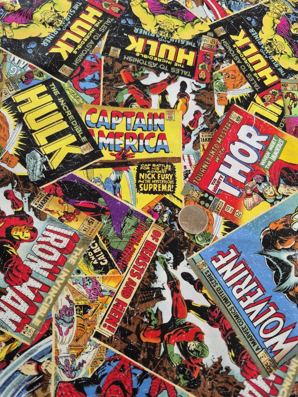 Marvel Spiderman Wolverine Cotton Fabric 1 1/4 Yards Hulk Iron Man Comics Quilt